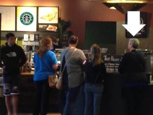 Standing in line at Starbucks